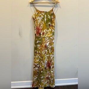 Spiegel Maxi 100% Linen Dress Floral Tropical Beach Boho Hippie Casual Size 6